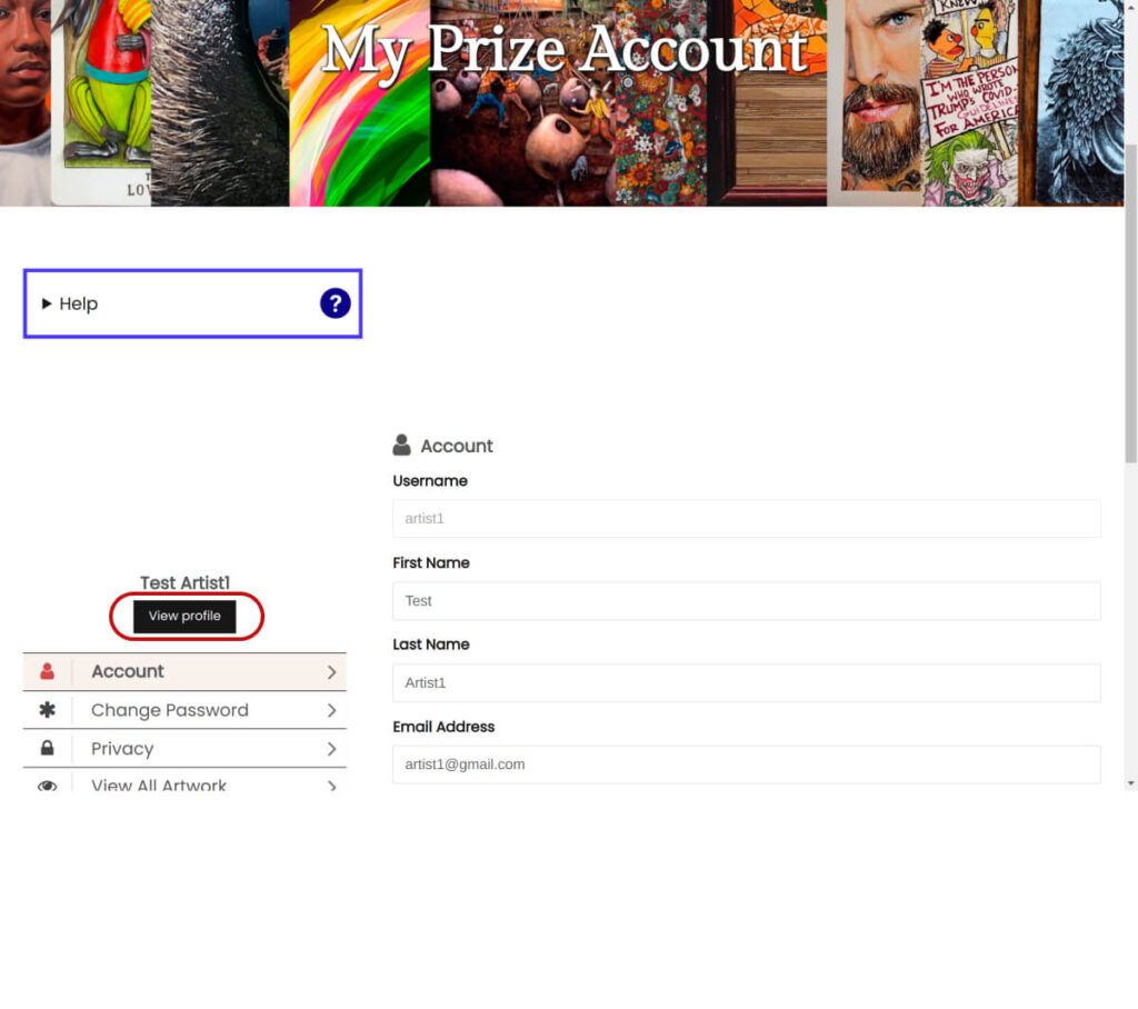 Artist account screenshot