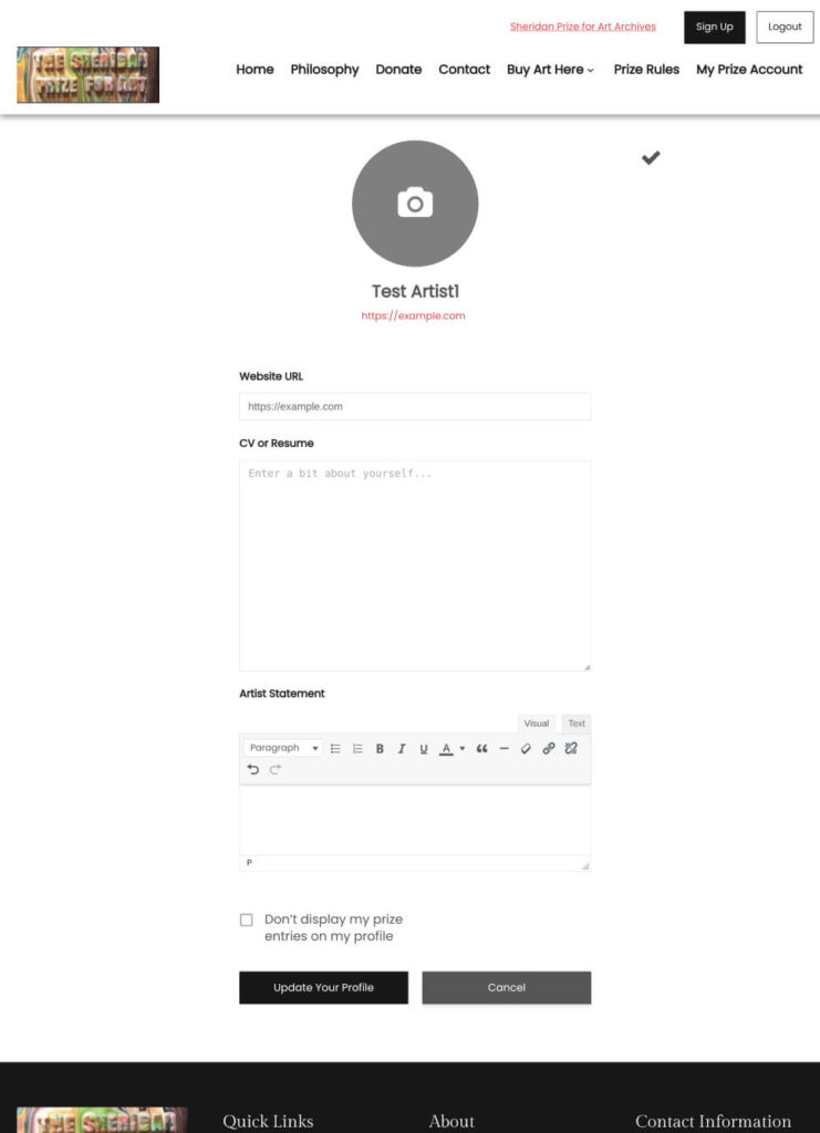 Artist edit profile screen.