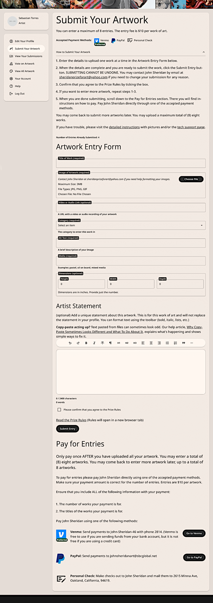 Submit Your Artwork page
