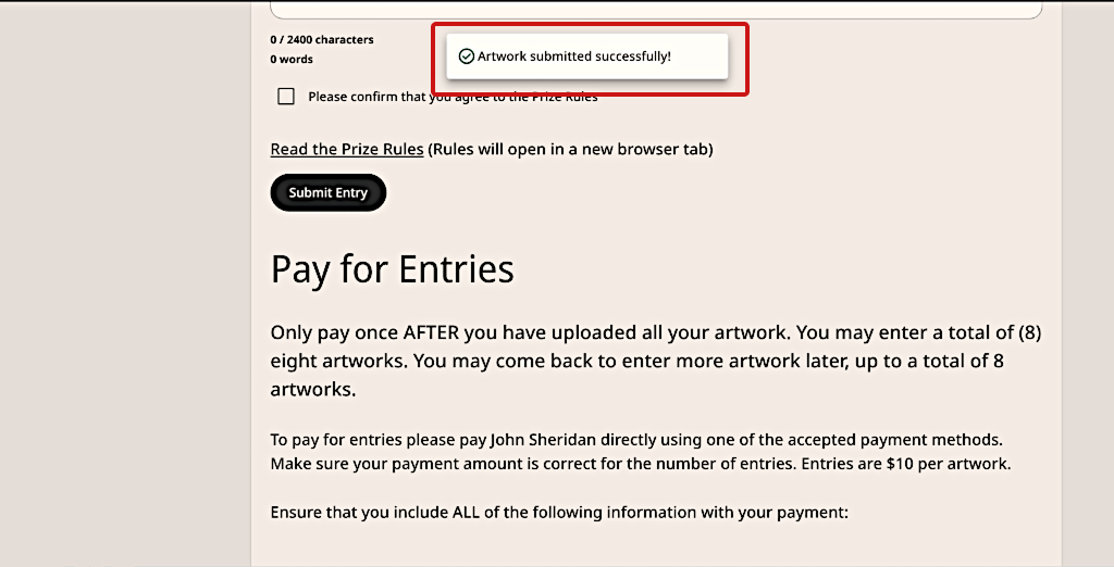 Entry upload success notification