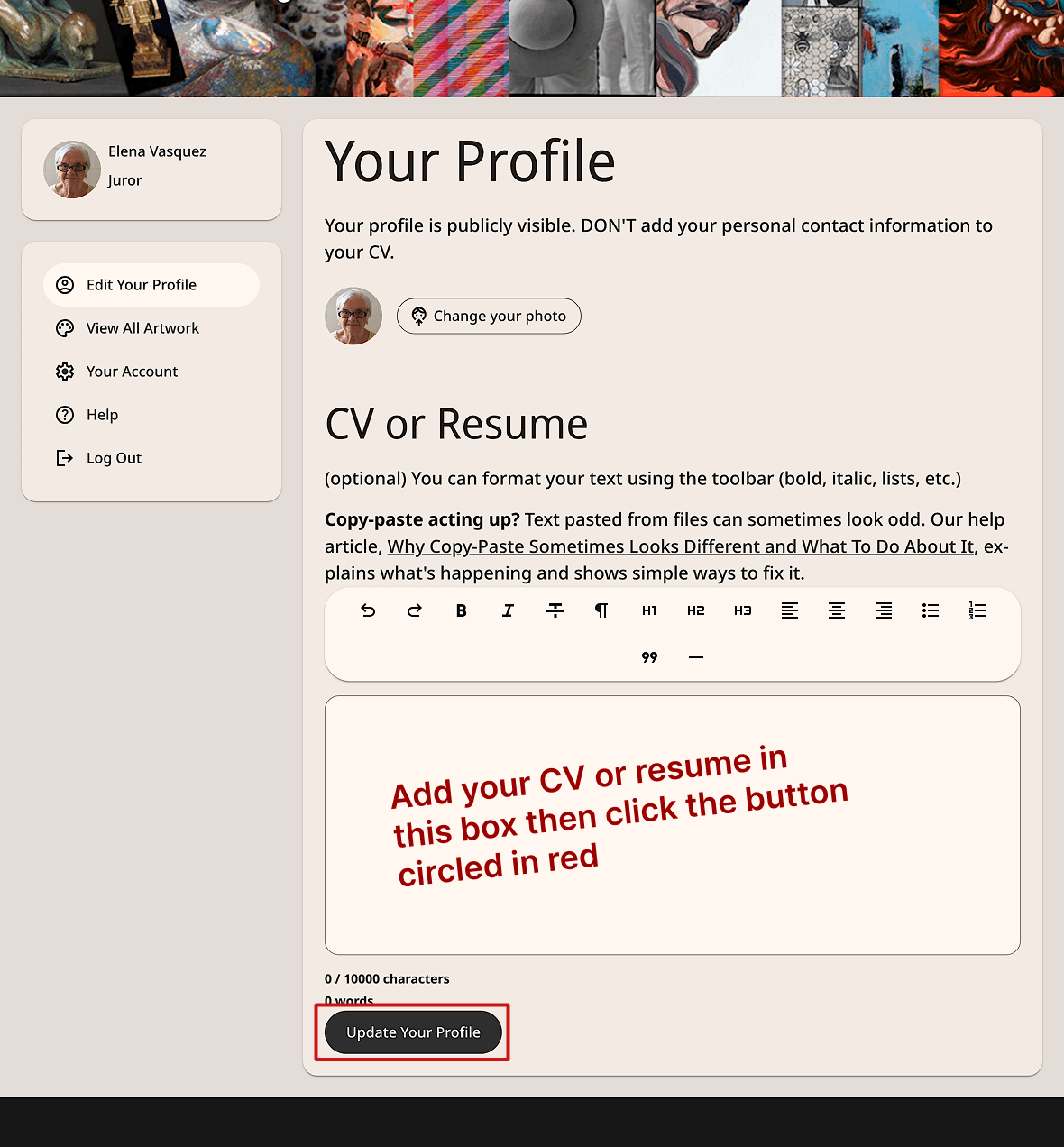 Juror CV/resume editor
