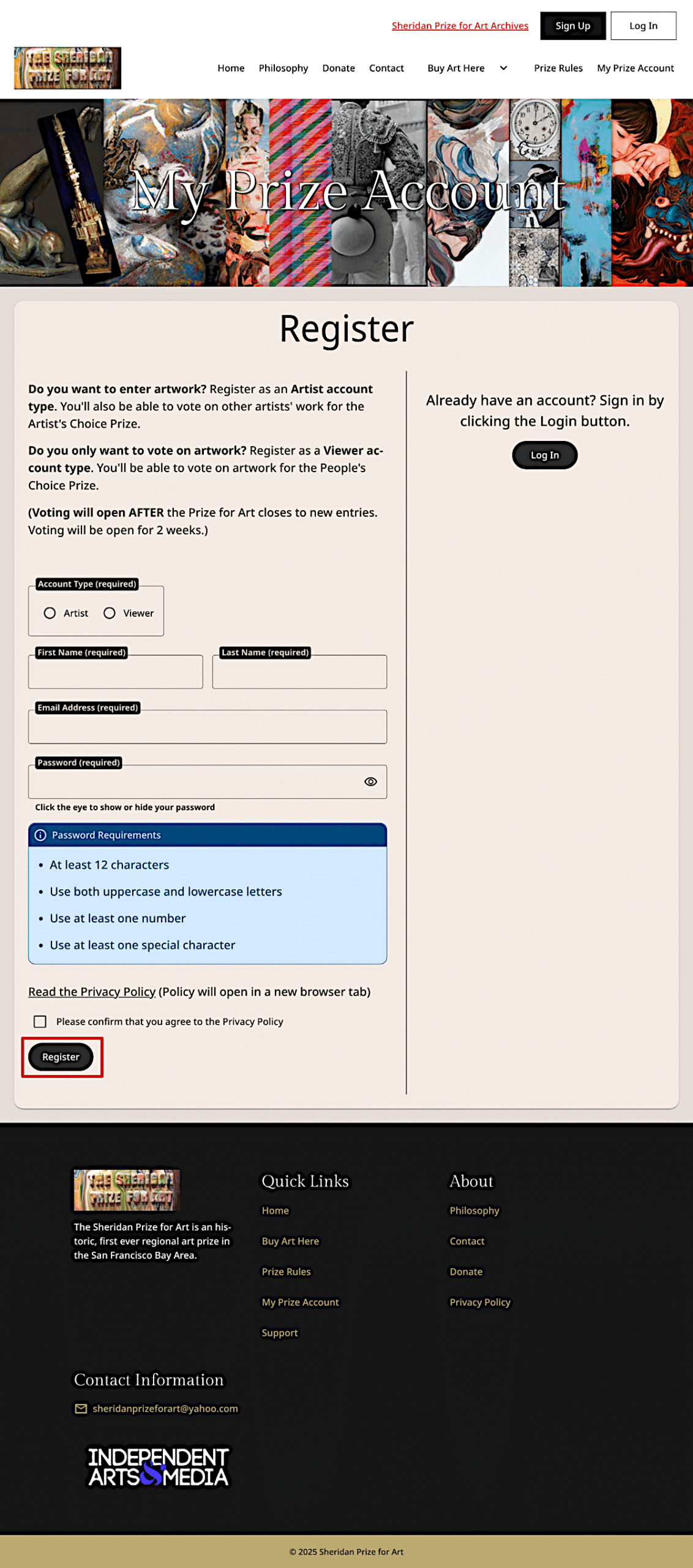 Sheridan Prize for Art registration form