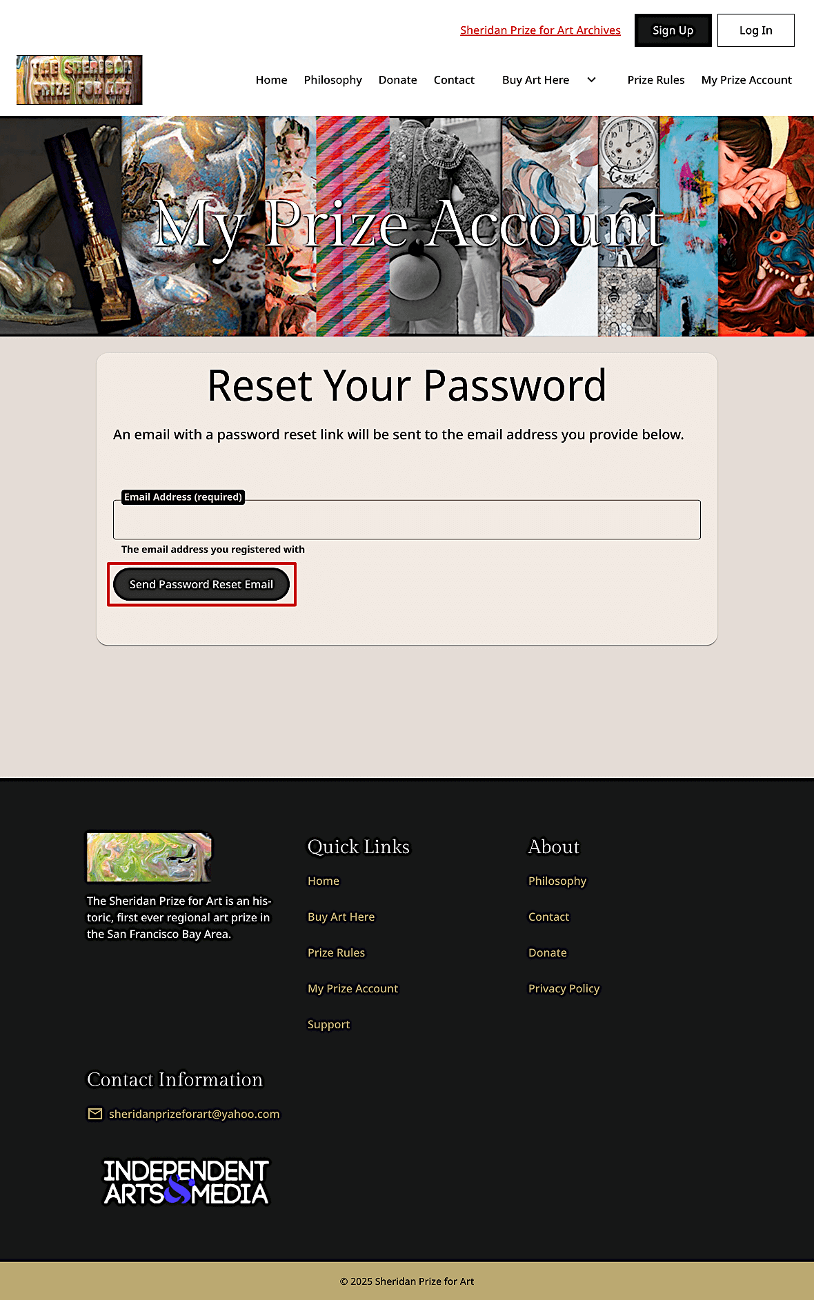 Sheridan Prize for Art reset password form